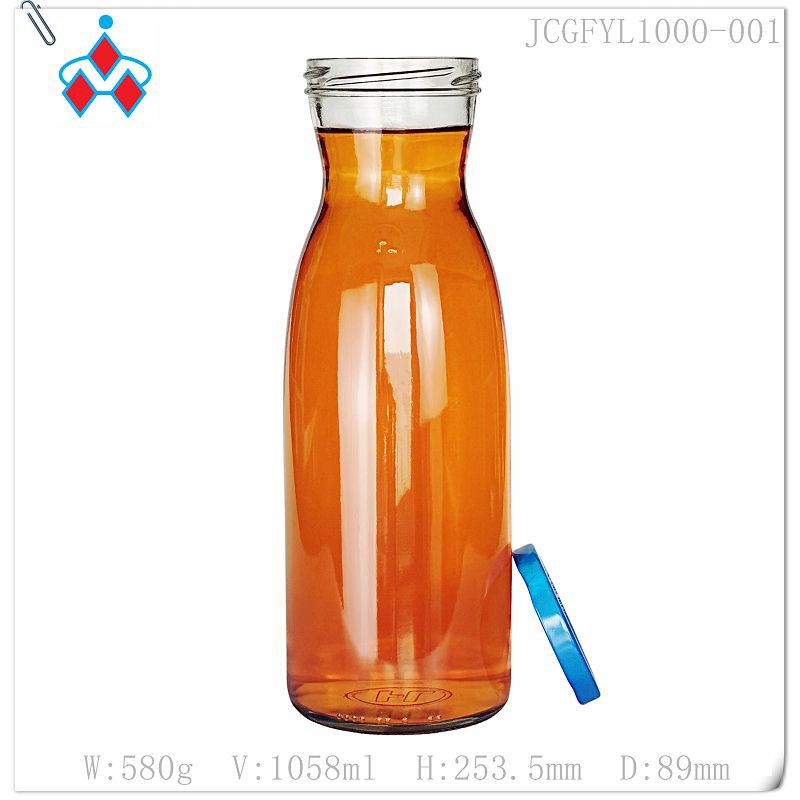 Garrafa de suco de laranja de vidro